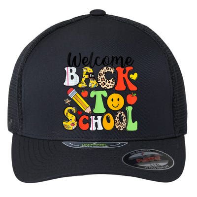 Happy First Day Of School Back To School Excitement Starting Strong School Ad Flexfit Unipanel Trucker Cap