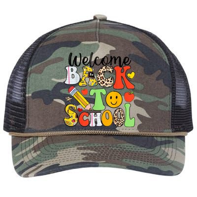 Happy First Day Of School Back To School Excitement Starting Strong School Ad Retro Rope Trucker Hat Cap