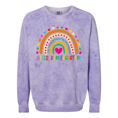 Happy First Day Of School Hello Kindergarten Teacher Rainbow Meaningful Gift Colorblast Crewneck Sweatshirt