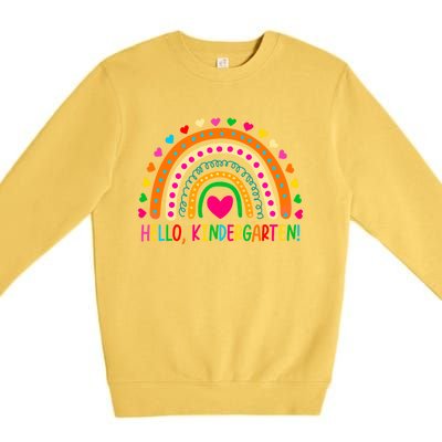 Happy First Day Of School Hello Kindergarten Teacher Rainbow Meaningful Gift Premium Crewneck Sweatshirt