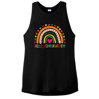 Happy First Day Of School Hello Kindergarten Teacher Rainbow Meaningful Gift Ladies PosiCharge Tri-Blend Wicking Tank