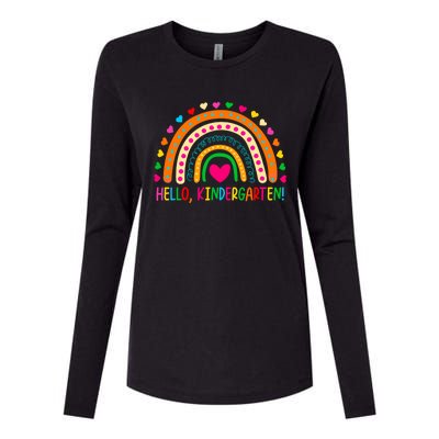 Happy First Day Of School Hello Kindergarten Teacher Rainbow Meaningful Gift Womens Cotton Relaxed Long Sleeve T-Shirt