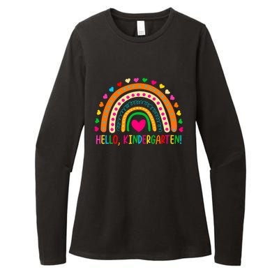 Happy First Day Of School Hello Kindergarten Teacher Rainbow Meaningful Gift Womens CVC Long Sleeve Shirt