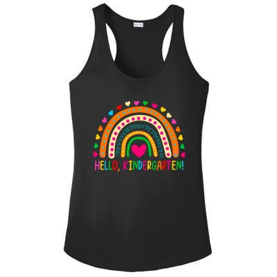 Happy First Day Of School Hello Kindergarten Teacher Rainbow Meaningful Gift Ladies PosiCharge Competitor Racerback Tank