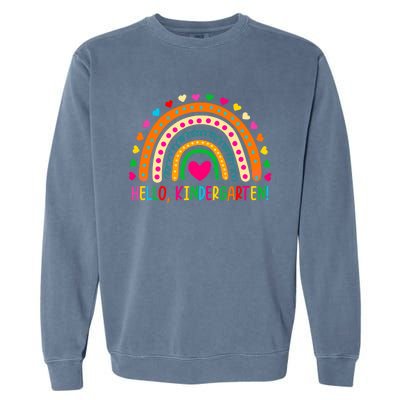 Happy First Day Of School Hello Kindergarten Teacher Rainbow Meaningful Gift Garment-Dyed Sweatshirt