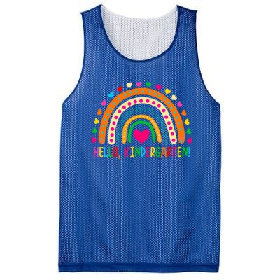 Happy First Day Of School Hello Kindergarten Teacher Rainbow Meaningful Gift Mesh Reversible Basketball Jersey Tank