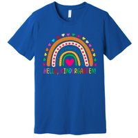 Happy First Day Of School Hello Kindergarten Teacher Rainbow Meaningful Gift Premium T-Shirt