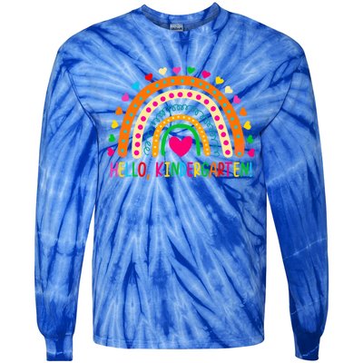 Happy First Day Of School Hello Kindergarten Teacher Rainbow Meaningful Gift Tie-Dye Long Sleeve Shirt