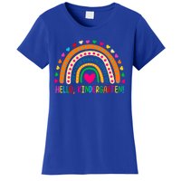 Happy First Day Of School Hello Kindergarten Teacher Rainbow Meaningful Gift Women's T-Shirt