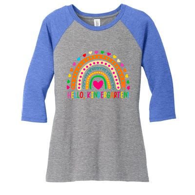 Happy First Day Of School Hello Kindergarten Teacher Rainbow Meaningful Gift Women's Tri-Blend 3/4-Sleeve Raglan Shirt