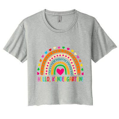 Happy First Day Of School Hello Kindergarten Teacher Rainbow Meaningful Gift Women's Crop Top Tee