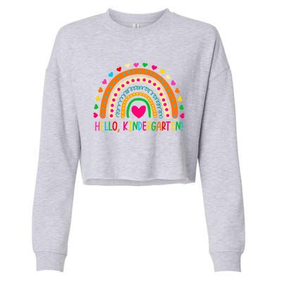 Happy First Day Of School Hello Kindergarten Teacher Rainbow Meaningful Gift Cropped Pullover Crew