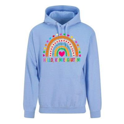 Happy First Day Of School Hello Kindergarten Teacher Rainbow Meaningful Gift Unisex Surf Hoodie