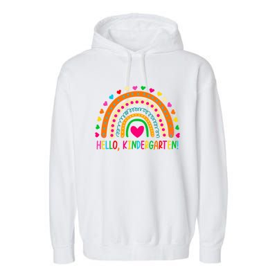 Happy First Day Of School Hello Kindergarten Teacher Rainbow Meaningful Gift Garment-Dyed Fleece Hoodie