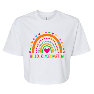 Happy First Day Of School Hello Kindergarten Teacher Rainbow Meaningful Gift Bella+Canvas Jersey Crop Tee