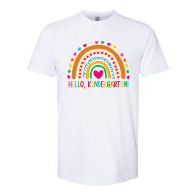 Happy First Day Of School Hello Kindergarten Teacher Rainbow Meaningful Gift Softstyle CVC T-Shirt