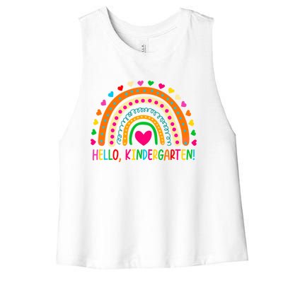 Happy First Day Of School Hello Kindergarten Teacher Rainbow Meaningful Gift Women's Racerback Cropped Tank