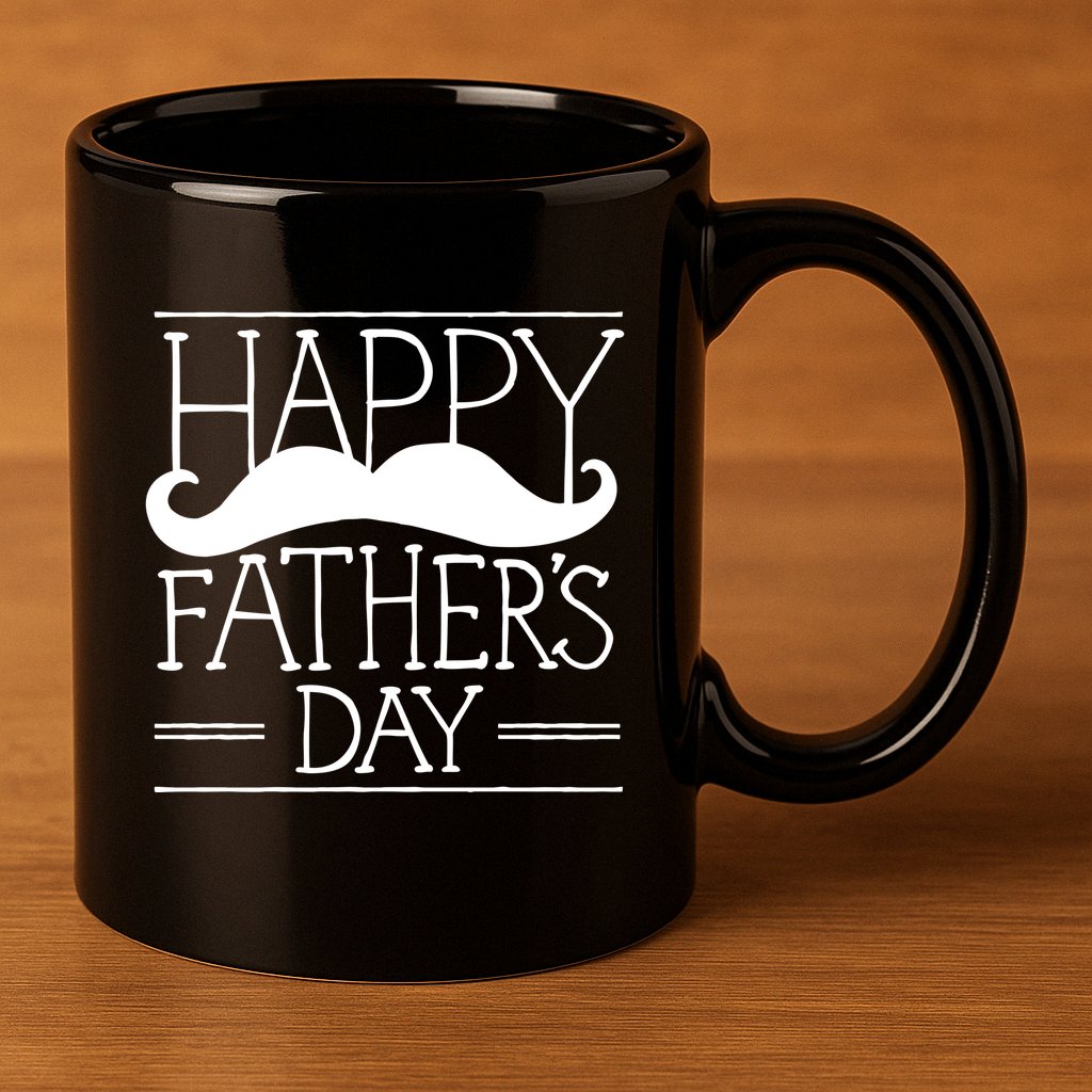 Happy Father's Day Mustache Gift 11oz C Handle Ceramic Mug