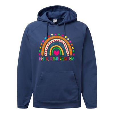 Happy First Day Of School Hello Kindergarten Teacher Rainbow Performance Fleece Hoodie