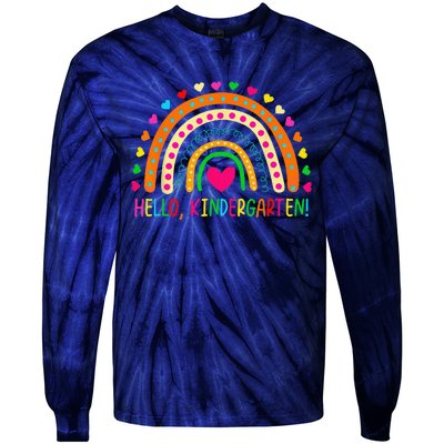 Happy First Day Of School Hello Kindergarten Teacher Rainbow Tie-Dye Long Sleeve Shirt