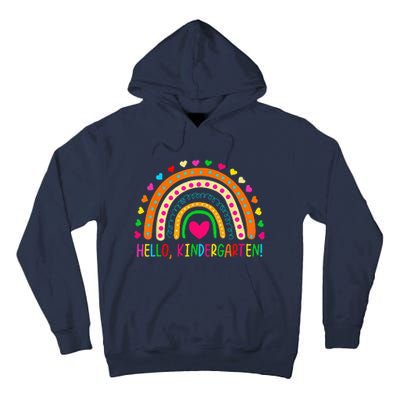 Happy First Day Of School Hello Kindergarten Teacher Rainbow Tall Hoodie