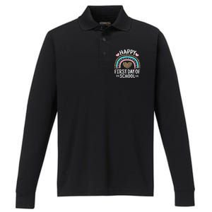 Happy First Day Of School Outfit Rainbow Teacher Student Performance Long Sleeve Polo