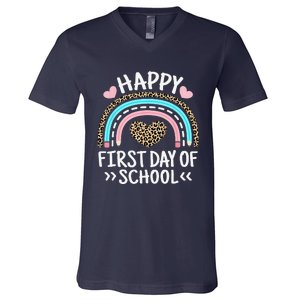 Happy First Day Of School Outfit Rainbow Teacher Student V-Neck T-Shirt