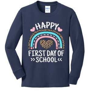 Happy First Day Of School Outfit Rainbow Teacher Student Kids Long Sleeve Shirt