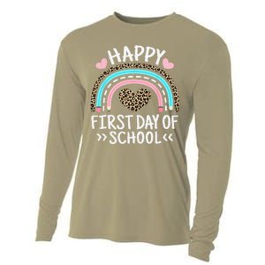 Happy First Day Of School Outfit Rainbow Teacher Student Cooling Performance Long Sleeve Crew