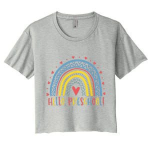 Happy First Day Of School Hello Preschool Teacher Rainbow Women's Crop Top Tee