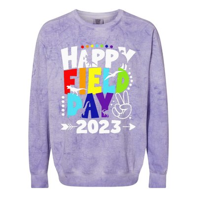 Happy Field Days School Trips Just Here for Dinosaur Student Colorblast Crewneck Sweatshirt