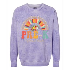 Happy First Day Pre K Team Teacher Kids 60s 70s Hippie Retro Colorblast Crewneck Sweatshirt