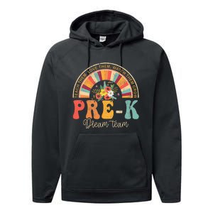 Happy First Day Pre K Team Teacher Kids 60s 70s Hippie Retro Performance Fleece Hoodie