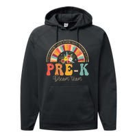 Happy First Day Pre K Team Teacher Kids 60s 70s Hippie Retro Performance Fleece Hoodie