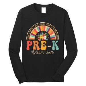 Happy First Day Pre K Team Teacher Kids 60s 70s Hippie Retro Long Sleeve Shirt