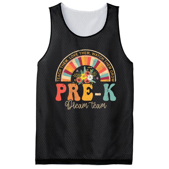 Happy First Day Pre K Team Teacher Kids 60s 70s Hippie Retro Mesh Reversible Basketball Jersey Tank