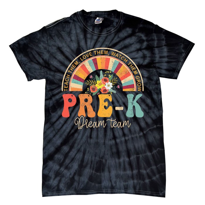 Happy First Day Pre K Team Teacher Kids 60s 70s Hippie Retro Tie-Dye T-Shirt