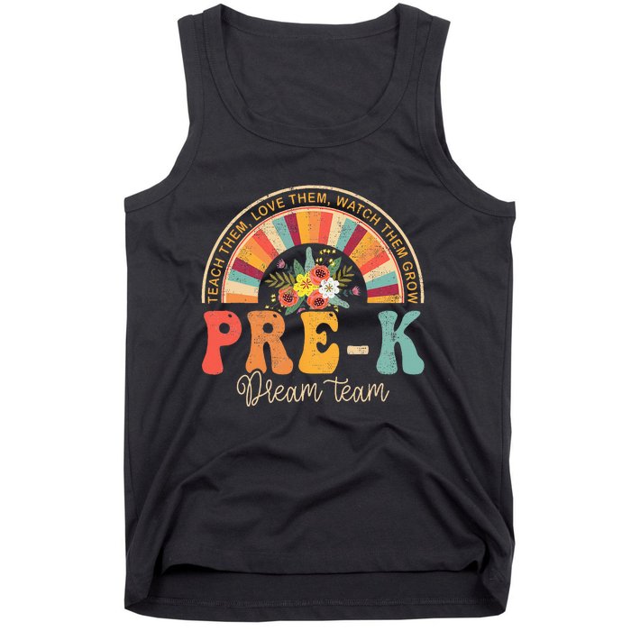 Happy First Day Pre K Team Teacher Kids 60s 70s Hippie Retro Tank Top