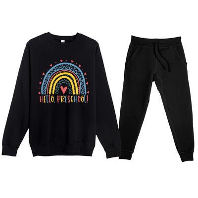 Happy First Day Of School Hello Preschool Teacher Rainbow Great Gift Premium Crewneck Sweatsuit Set