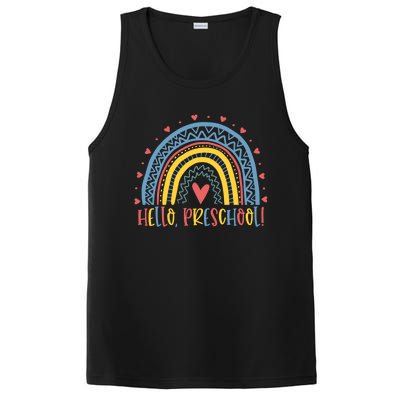 Happy First Day Of School Hello Preschool Teacher Rainbow Great Gift PosiCharge Competitor Tank