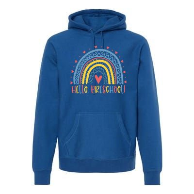 Happy First Day Of School Hello Preschool Teacher Rainbow Great Gift Premium Hoodie