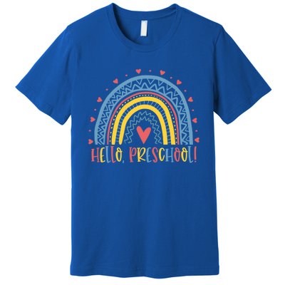 Happy First Day Of School Hello Preschool Teacher Rainbow Great Gift Premium T-Shirt