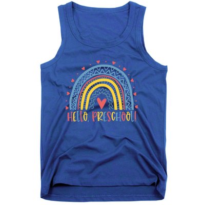 Happy First Day Of School Hello Preschool Teacher Rainbow Great Gift Tank Top