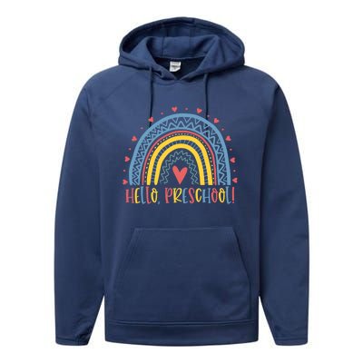 Happy First Day Of School Hello Preschool Teacher Rainbow Great Gift Performance Fleece Hoodie