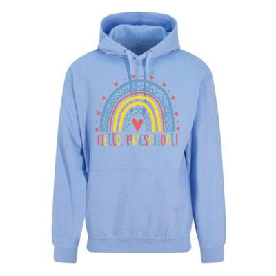 Happy First Day Of School Hello Preschool Teacher Rainbow Great Gift Unisex Surf Hoodie