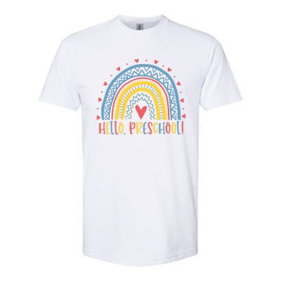 Happy First Day Of School Hello Preschool Teacher Rainbow Great Gift Softstyle CVC T-Shirt