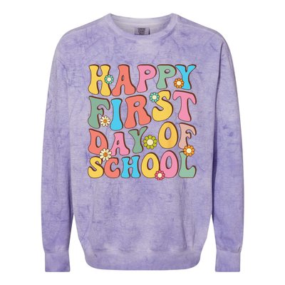 Happy First Day Of School Retro Groovy Teacher & Students Colorblast Crewneck Sweatshirt