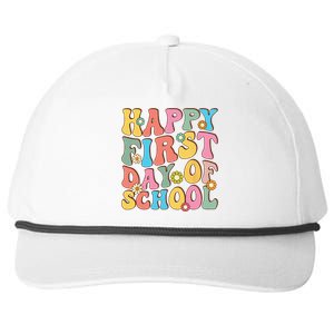 Happy First Day Of School Retro Groovy Teacher & Students Snapback Five-Panel Rope Hat