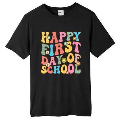 Happy First Day Of School Retro Groovy Teacher & Students Tall Fusion ChromaSoft Performance T-Shirt