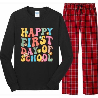 Happy First Day Of School Retro Groovy Teacher & Students Long Sleeve Pajama Set